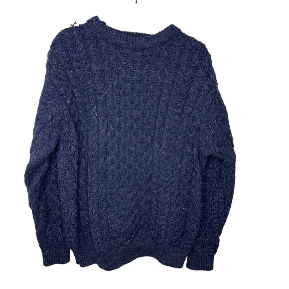 Vtg L.L. Bean Men’s Sweater Size L Blue 100% Wool Cable Knit Fisherman Flawed - Picture 1 of 6